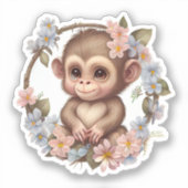 Schattige Waterverf Floral Indie Baby Monkey Sticker (Voorkant)