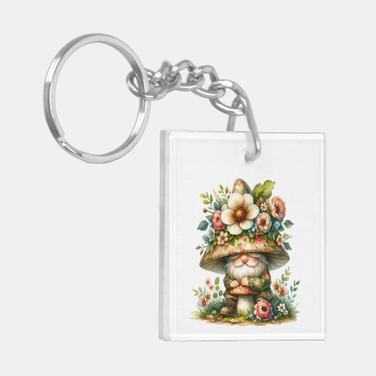 Schattige Waterverf Garden Gnome Sleutelhanger (Voorkant Links)
