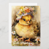 Schattige waterverf geel kippetje met motorkap feestdagenkaart (Voorkant / Achterkant)