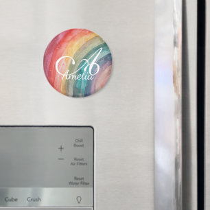 Schattige waterverf gepersonaliseerde regenboog magneet