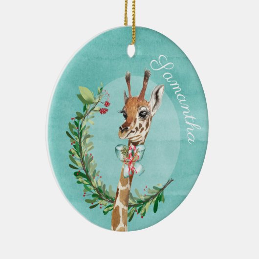 Schattige Waterverf Giraffe Gepersonaliseerd Keramisch Ornament (Rechts)