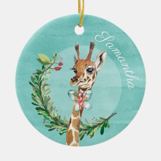 Schattige Waterverf Giraffe Gepersonaliseerd Keramisch Ornament (Voorkant)