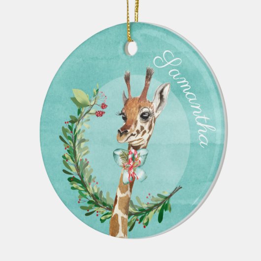 Schattige Waterverf Giraffe Gepersonaliseerd Keramisch Ornament (Links)