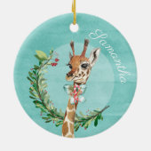Schattige Waterverf Giraffe Gepersonaliseerd Keramisch Ornament (Achterkant)