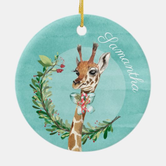 Schattige Waterverf Giraffe Gepersonaliseerd Keramisch Ornament (Achterkant)