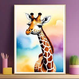 Schattige Waterverf Giraffe voor kinderkamer Poster
