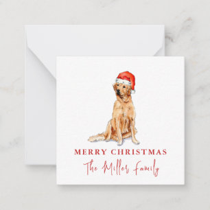 Schattige waterverf Golden Retriever Kerstmis Notitiekaartje