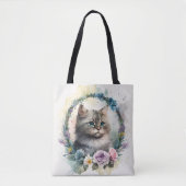 SCHATTIGE WATERVERF GRAY TABBY KITTEN FLOWERS TOTE BAG (Voorkant)