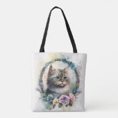 SCHATTIGE WATERVERF GRAY TABBY KITTEN FLOWERS TOTE BAG (Achterkant)
