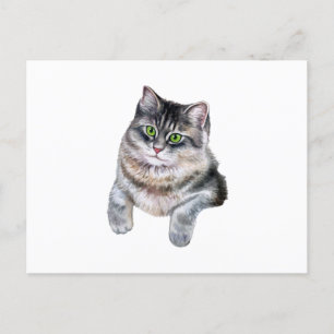 Schattige waterverf grijze gestreepte kat briefkaart