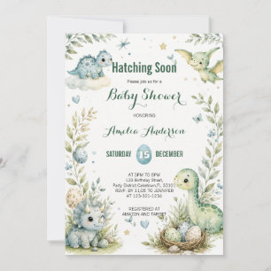 Schattige Waterverf Groene Dinosaurus Baby Shower Kaart