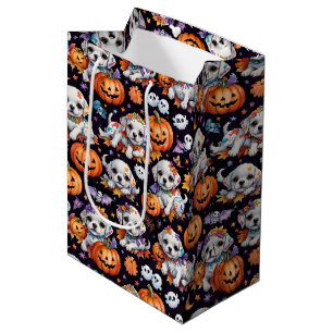 Schattige Waterverf Halloween Puppy & Pompoenen Medium Cadeauzakje