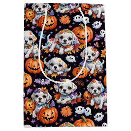 Schattige Waterverf Halloween Puppy & Pompoenen Medium Cadeauzakje