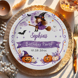 Schattige waterverf Halloween-verjaardag Papieren Bordje