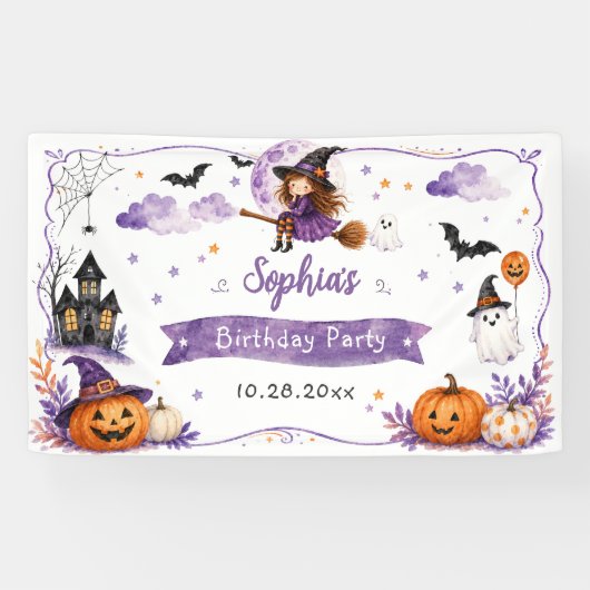 Schattige waterverf Halloween-verjaardag Spandoek (Horizontaal)