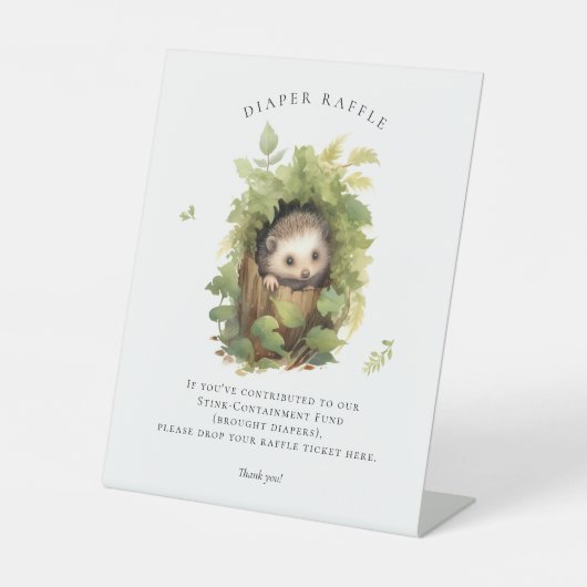 Schattige Waterverf Hedgehog Luier Raffle Teken Reclamebord Met Voetstuk (Voorkant)