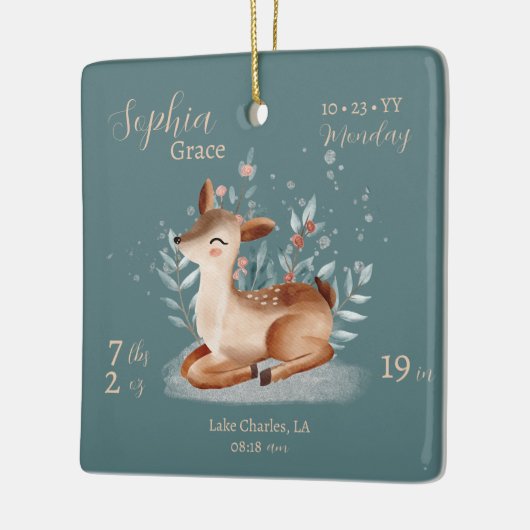 Schattige Waterverf Herten Baby Geboortestatistiek Keramisch Ornament (Links)