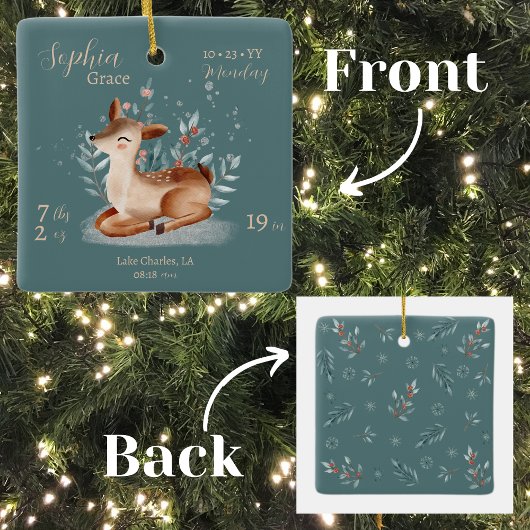 Schattige Waterverf Herten Baby Geboortestatistiek Keramisch Ornament