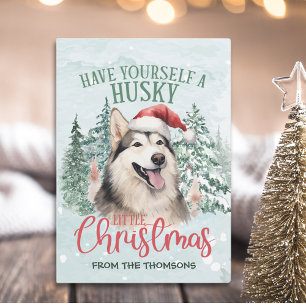 Schattige Waterverf Husky Christmas Feestdagenkaart