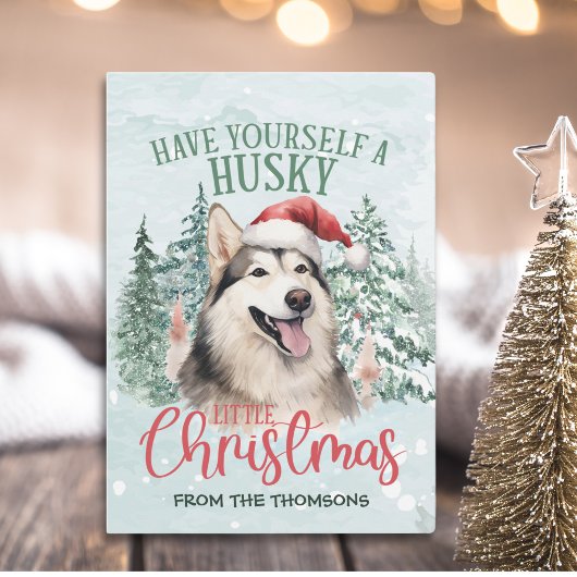 Schattige Waterverf Husky Christmas Feestdagenkaart
