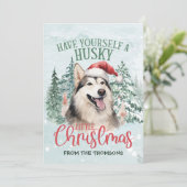 Schattige Waterverf Husky Christmas Feestdagenkaart (Staand voorkant)