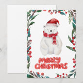Schattige waterverf ijsbeer vrolijk kerstfeest feestdagenkaart (Voorkant / Achterkant)