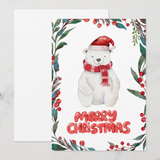 Schattige waterverf ijsbeer vrolijk kerstfeest feestdagenkaart (Voorkant / Achterkant)