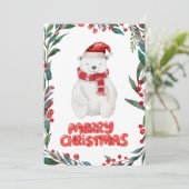Schattige waterverf ijsbeer vrolijk kerstfeest feestdagenkaart (Staand voorkant)