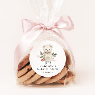 Schattige Waterverf IJsbeer Winter Baby Borrel Ronde Sticker