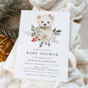 Schattige Waterverf IJsbeer Winter Baby Shower Kaart