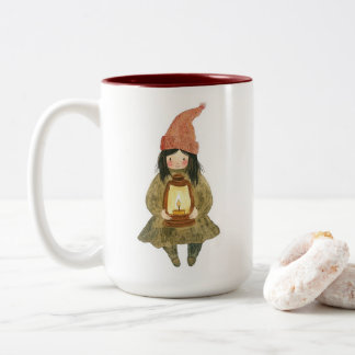 Schattige Waterverf Kabouter Meisje Lantaarn Tweek Tweekleurige Koffiemok