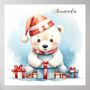 Schattige waterverf Kerst ijsbeer Poster