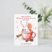 Schattige Waterverf kerst konijn in een rode Mok Feestdagenkaart (Staand voorkant)