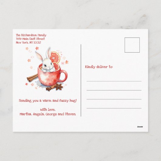 Schattige Waterverf kerst konijn in een rode Mok Feestdagenkaart (Achterkant)