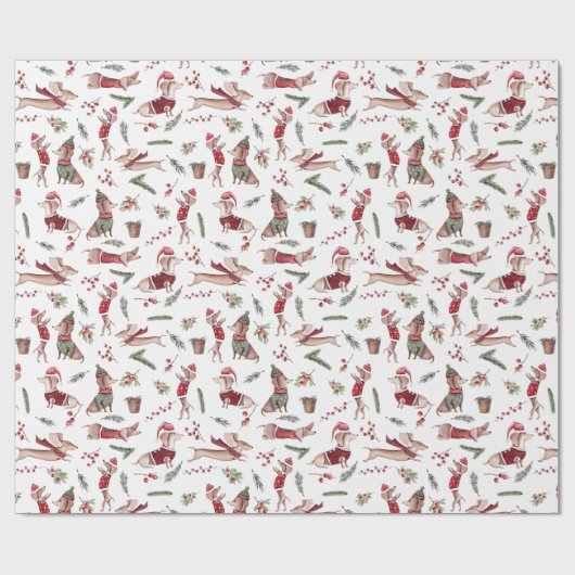 Schattige Waterverf kerstdachshundpatroon Cadeaupapier (Vlak)