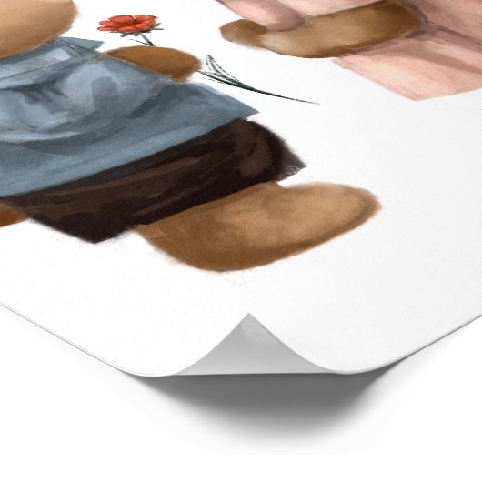 Schattige Waterverf Knuffelbeertjes | Beertjes Muu Poster (Hoek)