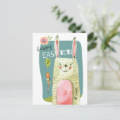 Schattige waterverf konijn met wortel Happy Easter Feestdagenkaart (Staand voorkant)