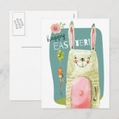 Schattige waterverf konijn met wortel Happy Easter Feestdagenkaart (Voorkant / Achterkant)