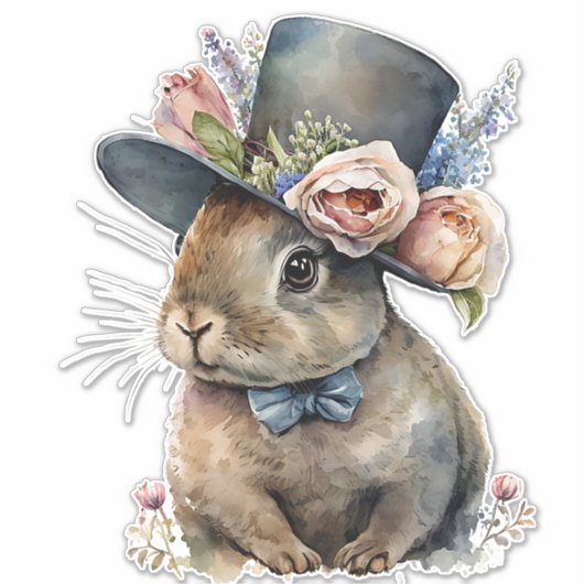 Schattige Waterverf Konijn Sticker (Voorkant)