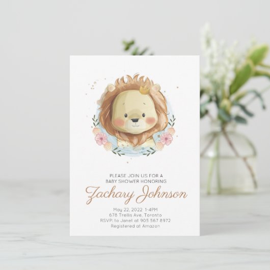 Schattige Waterverf Leeuwen Baby Shower Kaart (Staand voorkant)