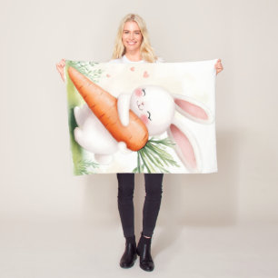 Schattige Waterverf Lente Konijn Wortel Fleece Deken