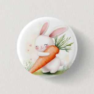Schattige Waterverf Lente Konijn Wortel Ronde Button 3,2 Cm