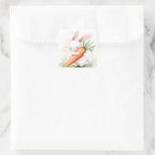 Schattige Waterverf Lente Konijn Wortel Vierkante Sticker (Tas)
