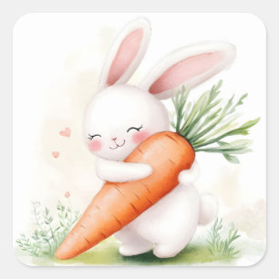 Schattige Waterverf Lente Konijn Wortel Vierkante Sticker