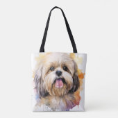 SCHATTIGE WATERVERF LHASA APSO DOG TOTE BAG (Achterkant)
