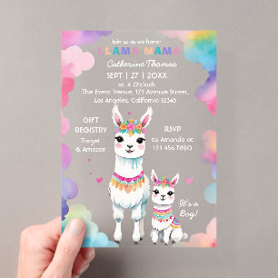 Schattige Waterverf Llama Mama Mexicaanse Baby Sho Acryl Uitnodigingen