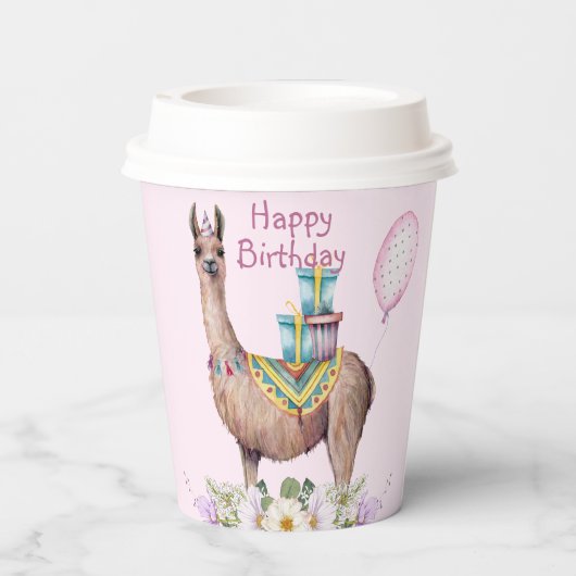 Schattige Waterverf Llama-papierbekertjes Papieren Bekers (Achterkant)