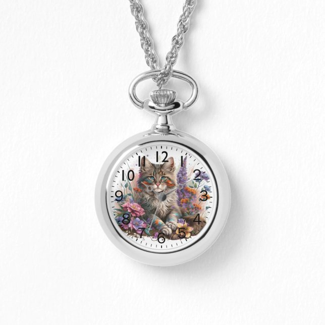 Schattige Waterverf Maine Coon Kitten Print Horloge (Voorkant)