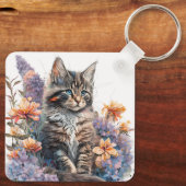 Schattige Waterverf Maine Coon Kitten Sleutelhanger (Achterkant)
