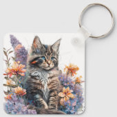 Schattige Waterverf Maine Coon Kitten Sleutelhanger (Achterkant)